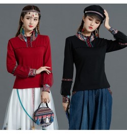 Spring Ethnic Style Women Blouse Fashion Wild Lantern Sleeve T-shirt Chinese Harajuku High Collar Print Hanfu Slim Vintage To...