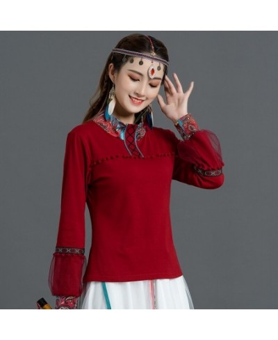 Spring Ethnic Style Women Blouse Fashion Wild Lantern Sleeve T-shirt Chinese Harajuku High Collar Print Hanfu Slim Vintage To...