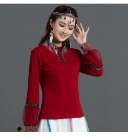 Spring Ethnic Style Women Blouse Fashion Wild Lantern Sleeve T-shirt Chinese Harajuku High Collar Print Hanfu Slim Vintage To...