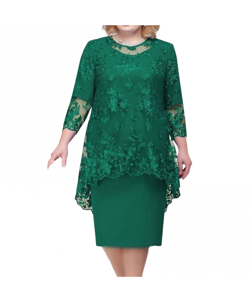 Party Dresses for Women 2022 Elegant O-neck High-Waist Embroidery Lace 3/4 Sleeve Evening Dress Midi Female Clothing vestido ...