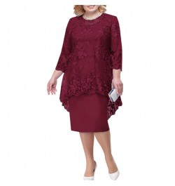 Party Dresses for Women 2022 Elegant O-neck High-Waist Embroidery Lace 3/4 Sleeve Evening Dress Midi Female Clothing vestido ...