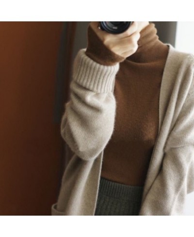 Autumn New Women's Thin Sheer Woolen Sweater Close-fitting Base Sweater Pile Collar Cashmere Sweater Women Slim Inner Wear $6...
