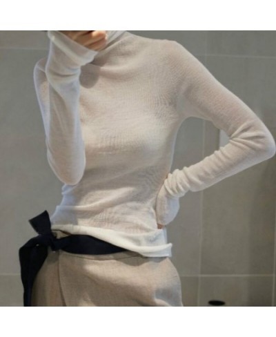 Autumn New Women's Thin Sheer Woolen Sweater Close-fitting Base Sweater Pile Collar Cashmere Sweater Women Slim Inner Wear $6...