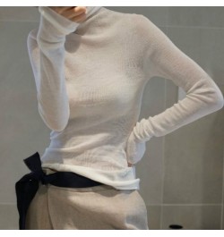 Autumn New Women's Thin Sheer Woolen Sweater Close-fitting Base Sweater Pile Collar Cashmere Sweater Women Slim Inner Wear $6...