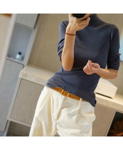 Autumn New Women's Thin Sheer Woolen Sweater Close-fitting Base Sweater Pile Collar Cashmere Sweater Women Slim Inner Wear $6...