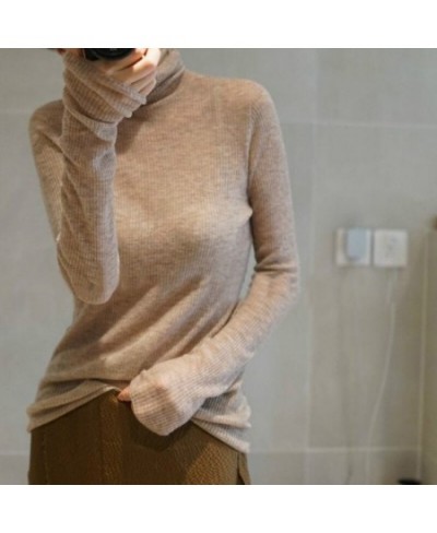 Autumn New Women's Thin Sheer Woolen Sweater Close-fitting Base Sweater Pile Collar Cashmere Sweater Women Slim Inner Wear $6...