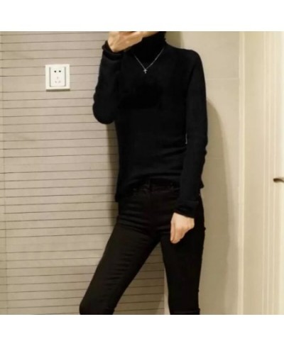 Autumn New Women's Thin Sheer Woolen Sweater Close-fitting Base Sweater Pile Collar Cashmere Sweater Women Slim Inner Wear $6...