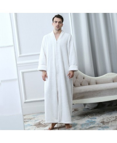 Women Winter Plus Size Long Warm Flannel Bathrobe Bride Cozy Hooded Bath Robe Pregnant Zipper Night Dressing Gown Men Sleepwe...