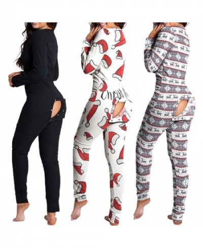 Women Christmas jumpsuit With Butt Flap For Adults Sexy Sleepwear Romper Women's Open Butt Pajamas Xmas Pyjama Long Nighties ...