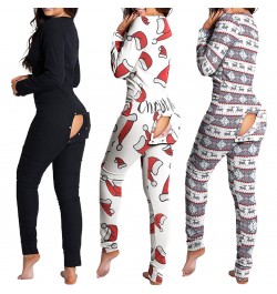 Women Christmas jumpsuit With Butt Flap For Adults Sexy Sleepwear Romper Women's Open Butt Pajamas Xmas Pyjama Long Nighties ...