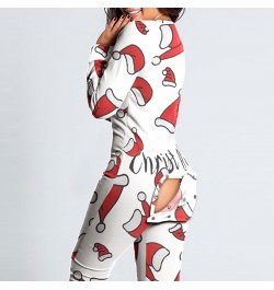 Women Christmas jumpsuit With Butt Flap For Adults Sexy Sleepwear Romper Women's Open Butt Pajamas Xmas Pyjama Long Nighties ...