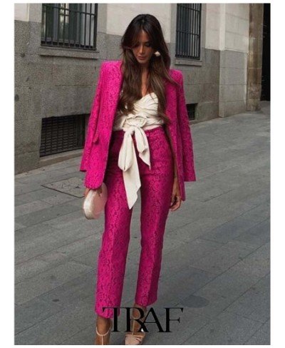 2023 Ladies Blazer Pants Suit OL Slim Fit Blazer In Lace+Lace Fabric Straight-leg Pants Basic Causal Outfits $98.94 - Suits &...