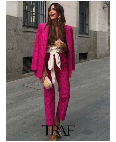 2023 Ladies Blazer Pants Suit OL Slim Fit Blazer In Lace+Lace Fabric Straight-leg Pants Basic Causal Outfits $98.94 - Suits &...