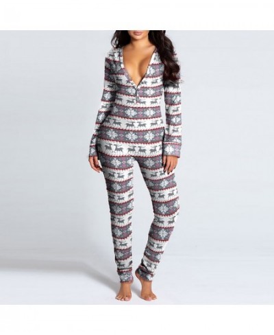 Women Christmas jumpsuit With Butt Flap For Adults Sexy Sleepwear Romper Women's Open Butt Pajamas Xmas Pyjama Long Nighties ...