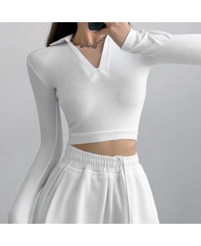 Streetwear Fashion Y2K Polo Shirts Women Spring Autumn New Slim V-neck Tshirt Feminina Sexy Long Sleeve Crop Tops $25.82 - To...