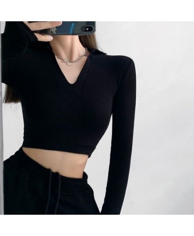 Streetwear Fashion Y2K Polo Shirts Women Spring Autumn New Slim V-neck Tshirt Feminina Sexy Long Sleeve Crop Tops $25.82 - To...