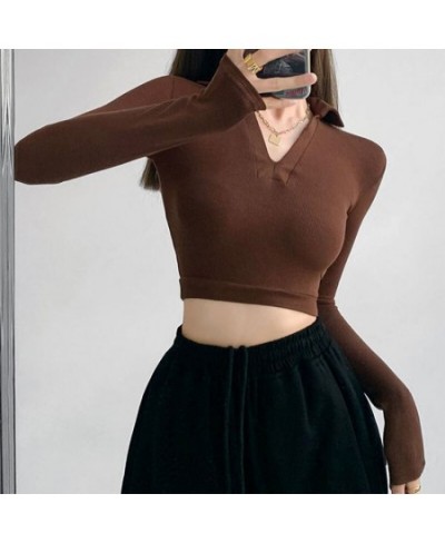 Streetwear Fashion Y2K Polo Shirts Women Spring Autumn New Slim V-neck Tshirt Feminina Sexy Long Sleeve Crop Tops $25.82 - To...