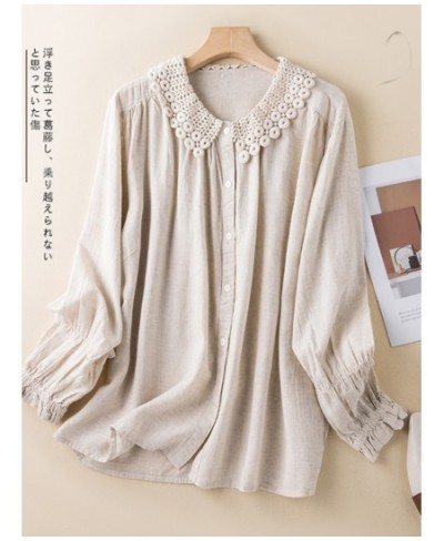 Women Long Sleeve Casual Shirts 2023 Spring Vintage Style Lace Turn-down Collar Loose Female Cotton Linen Tops B2234 $39.66 -...