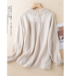 Women Long Sleeve Casual Shirts 2023 Spring Vintage Style Lace Turn-down Collar Loose Female Cotton Linen Tops B2234 $39.66 -...