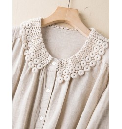 Women Long Sleeve Casual Shirts 2023 Spring Vintage Style Lace Turn-down Collar Loose Female Cotton Linen Tops B2234 $39.66 -...