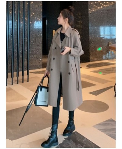 Autumn Winter Women's Coats 2022 Fashion Solid Color Lapel Double Breasted Trench Coat for Women Clothes Long Coat Windbreake...