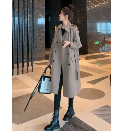 Autumn Winter Women's Coats 2022 Fashion Solid Color Lapel Double Breasted Trench Coat for Women Clothes Long Coat Windbreake...