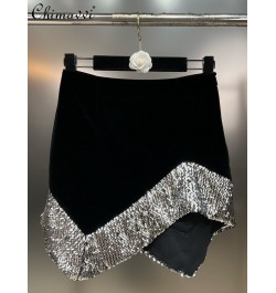 2022 Autumn Winter New Fashion Streetwear Irregular Short Skirt Women Elegant Trendy Sequin Slimming High-Grade Velvet Skirt ...