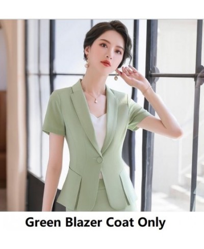 Novelty Green Summer Short Sleeve Formal Women Business Suits with Skirt and Tops Ladies Office Work Wear Professional Blazer...