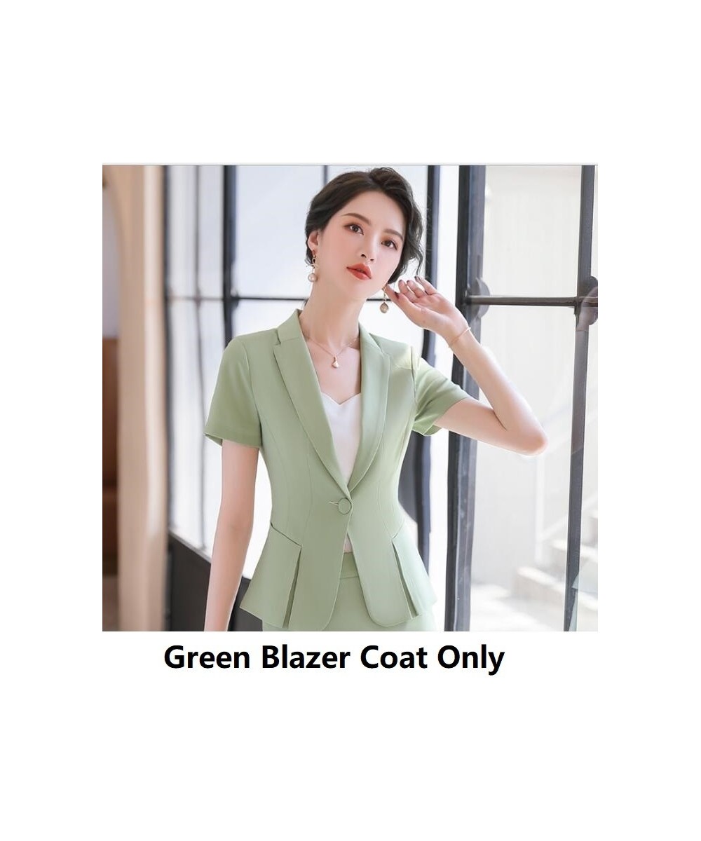 Novelty Green Summer Short Sleeve Formal Women Business Suits with Skirt and Tops Ladies Office Work Wear Professional Blazer...