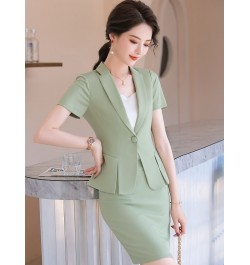 Novelty Green Summer Short Sleeve Formal Women Business Suits with Skirt and Tops Ladies Office Work Wear Professional Blazer...