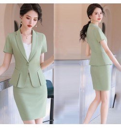 Novelty Green Summer Short Sleeve Formal Women Business Suits with Skirt and Tops Ladies Office Work Wear Professional Blazer...