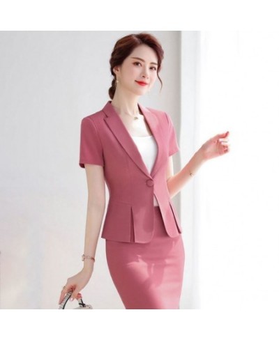 Novelty Green Summer Short Sleeve Formal Women Business Suits with Skirt and Tops Ladies Office Work Wear Professional Blazer...