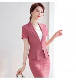 Novelty Green Summer Short Sleeve Formal Women Business Suits with Skirt and Tops Ladies Office Work Wear Professional Blazer...