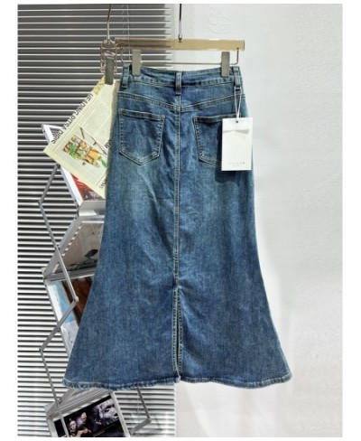Early Spring 2023 New Vintage Denim Skirt Women's All-matching Mid-Length Design Elastic Slimming Slim Fit Fishtail Skirt $64...
