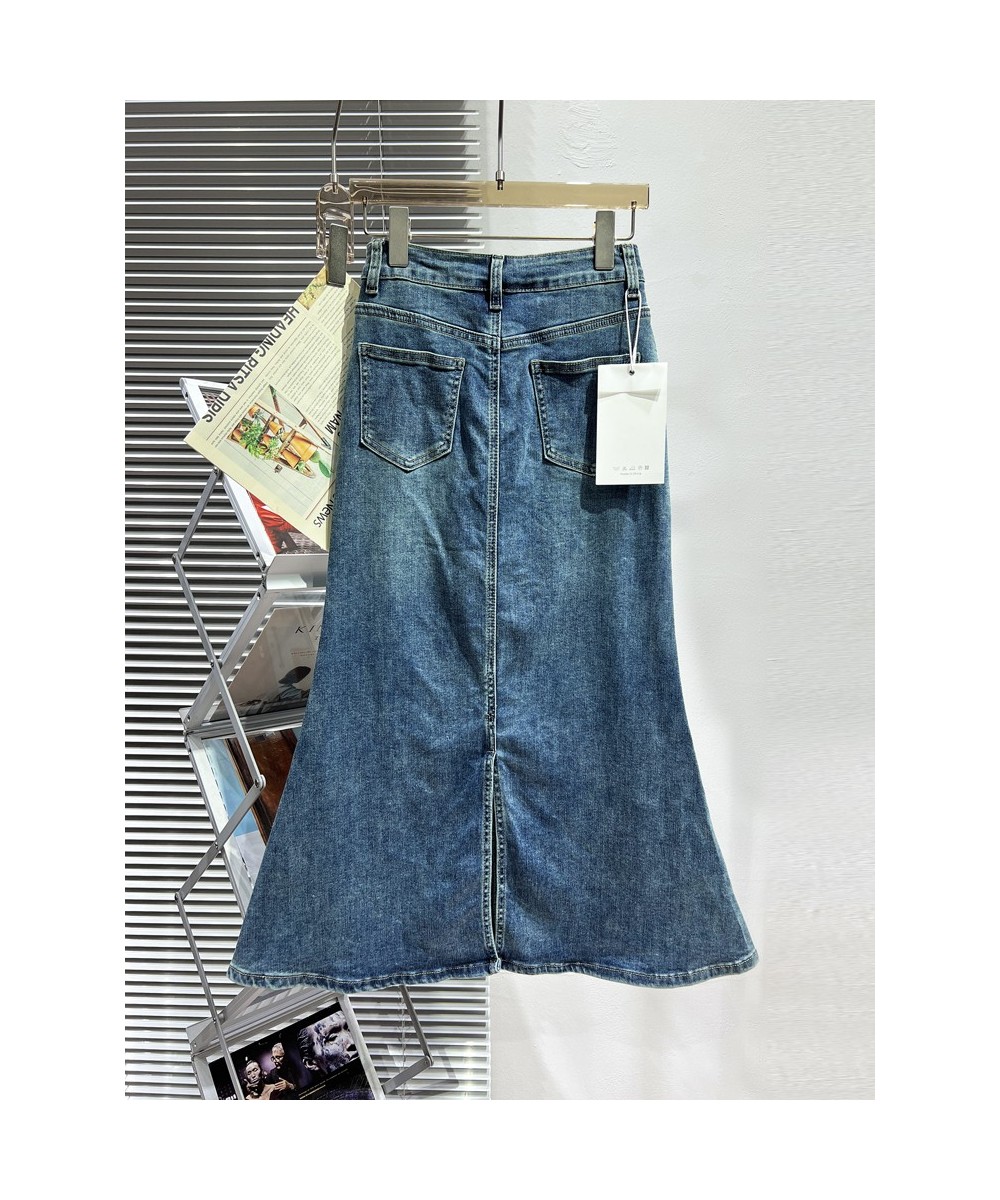 Early Spring 2023 New Vintage Denim Skirt Women's All-matching Mid-Length Design Elastic Slimming Slim Fit Fishtail Skirt $64...