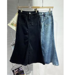 Early Spring 2023 New Vintage Denim Skirt Women's All-matching Mid-Length Design Elastic Slimming Slim Fit Fishtail Skirt $64...