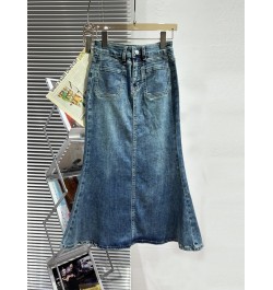 Early Spring 2023 New Vintage Denim Skirt Women's All-matching Mid-Length Design Elastic Slimming Slim Fit Fishtail Skirt $64...