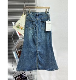 Early Spring 2023 New Vintage Denim Skirt Women's All-matching Mid-Length Design Elastic Slimming Slim Fit Fishtail Skirt $64...