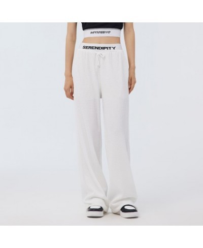 Casual Pants Women Texture Pants Ins Trend 2023 Spring New Color Contrast Letter Wide Leg Pants Trend $46.10 - Bottoms