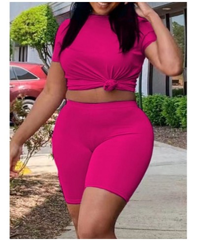 BASICS Plus Size Round Neck Skinny Stretchy Shorts Set Women Two Piece Set Summer Short Sleeve Tee Tops+Pencil Shorts Suits $...