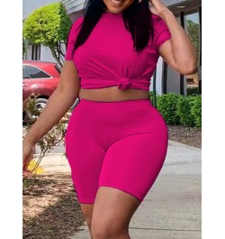 BASICS Plus Size Round Neck Skinny Stretchy Shorts Set Women Two Piece Set Summer Short Sleeve Tee Tops+Pencil Shorts Suits $...