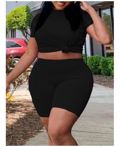 BASICS Plus Size Round Neck Skinny Stretchy Shorts Set Women Two Piece Set Summer Short Sleeve Tee Tops+Pencil Shorts Suits $...