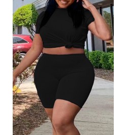 BASICS Plus Size Round Neck Skinny Stretchy Shorts Set Women Two Piece Set Summer Short Sleeve Tee Tops+Pencil Shorts Suits $...