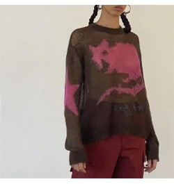 Oversized Hollow Out Knit Sweaters Women Grunge Harajuku Streetwear Loose Long Sleeve Round Neck Pullover Tops Casual Jumpers...