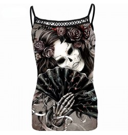 Gothic Skull Print Tank Top Women Sleeveless Steampunk Printing Casual Camis Crop Top Sexy Spaghetti Strap Tank Tops 2022 $22...