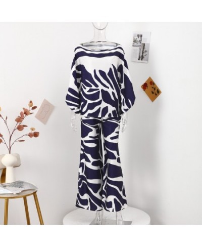 Print Satin Women Suit Casual Loose Puff Sleeve Blouse And Wide Leg Trouser Female Two Piece Sets Soft Spring Commuting Outfi...