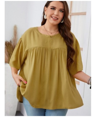 Plus Size Women Clothing Pure Color Ruffles Loose Casual Cool Summer Women's Shirts 2022 Modest Elegant Big Size Women's $45....