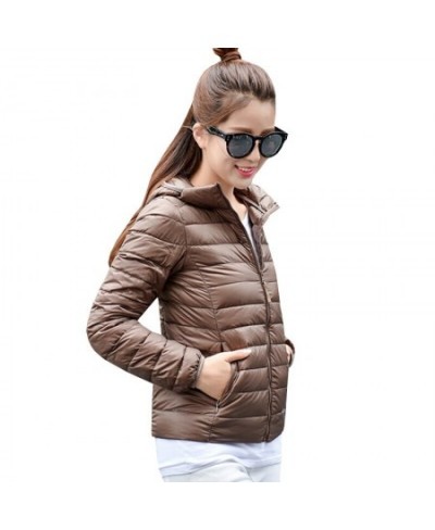 Autumn Winter Women Ultra Light Down Jacket Hooded White Duck Down Lightweight Parkas Female Warm Thin Slim Short Coat AB425 ...