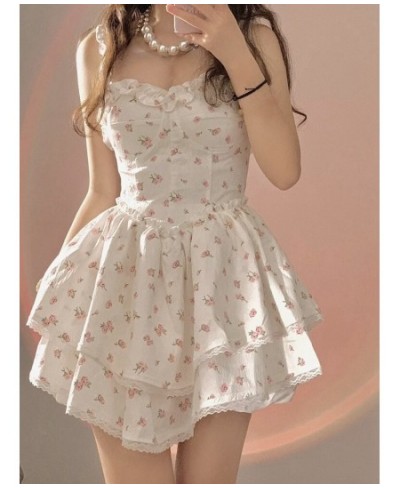 Summer Lace Kawaii Dress Women Vintage Sleeveless Elegant Sweet Mini Dress Female Floral Print Korean Designer Strap Dress 20...