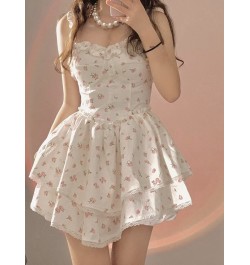 Summer Lace Kawaii Dress Women Vintage Sleeveless Elegant Sweet Mini Dress Female Floral Print Korean Designer Strap Dress 20...